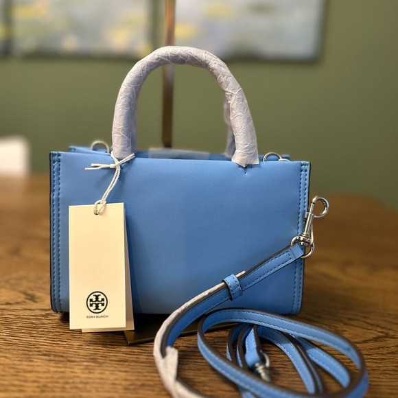 NWT! NEW! Tory Burch Ella Blue Azure Bio Mini Tote Crossbody - Picture 8 of 11